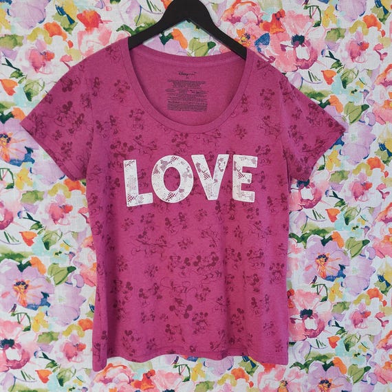 Disney Store Mickey and Minnie LOVE Graphic T-Shirt - Pink Women's 2XL