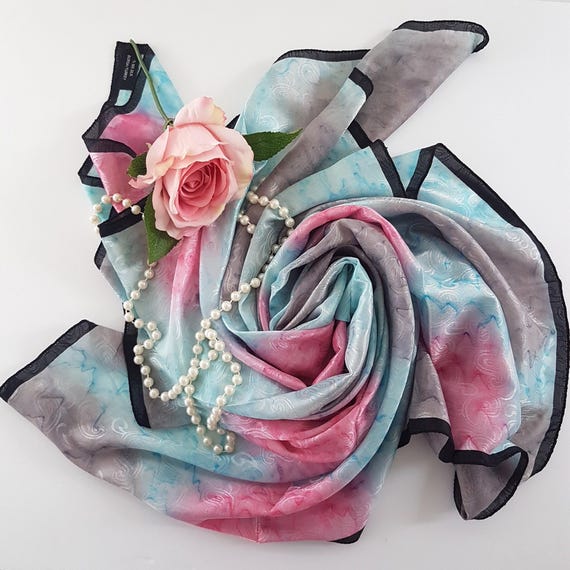 Luxurious 35-inch Square Silk Scarf: Pink, Mauve, Purple & Blue Paisley Pattern - Turkish Made
