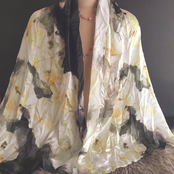 Vintage Floral Silk Scarf Evening Shoulder Wrap Shawl Wedding Accessory for Women