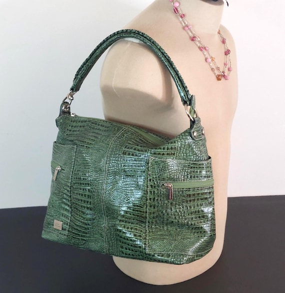 Santa Marinella Green Croc Embossed Leather Bag | Made in Brazil | Italian Design Hobo Purse