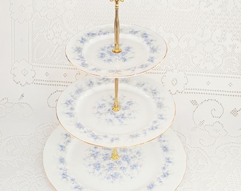 Paragon Petit Fleurs Vintage Bone China Cake Stand, Blue Forget Me Not Party Tray