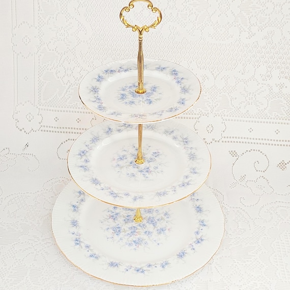 Paragon Petit Fleurs Vintage Bone China Cake Stand, Blue Forget Me Not Party Tray