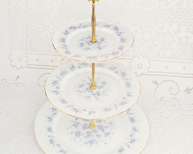 Paragon Petit Fleurs Vintage Bone China Cake Stand, Blue Forget Me Not Party Tray