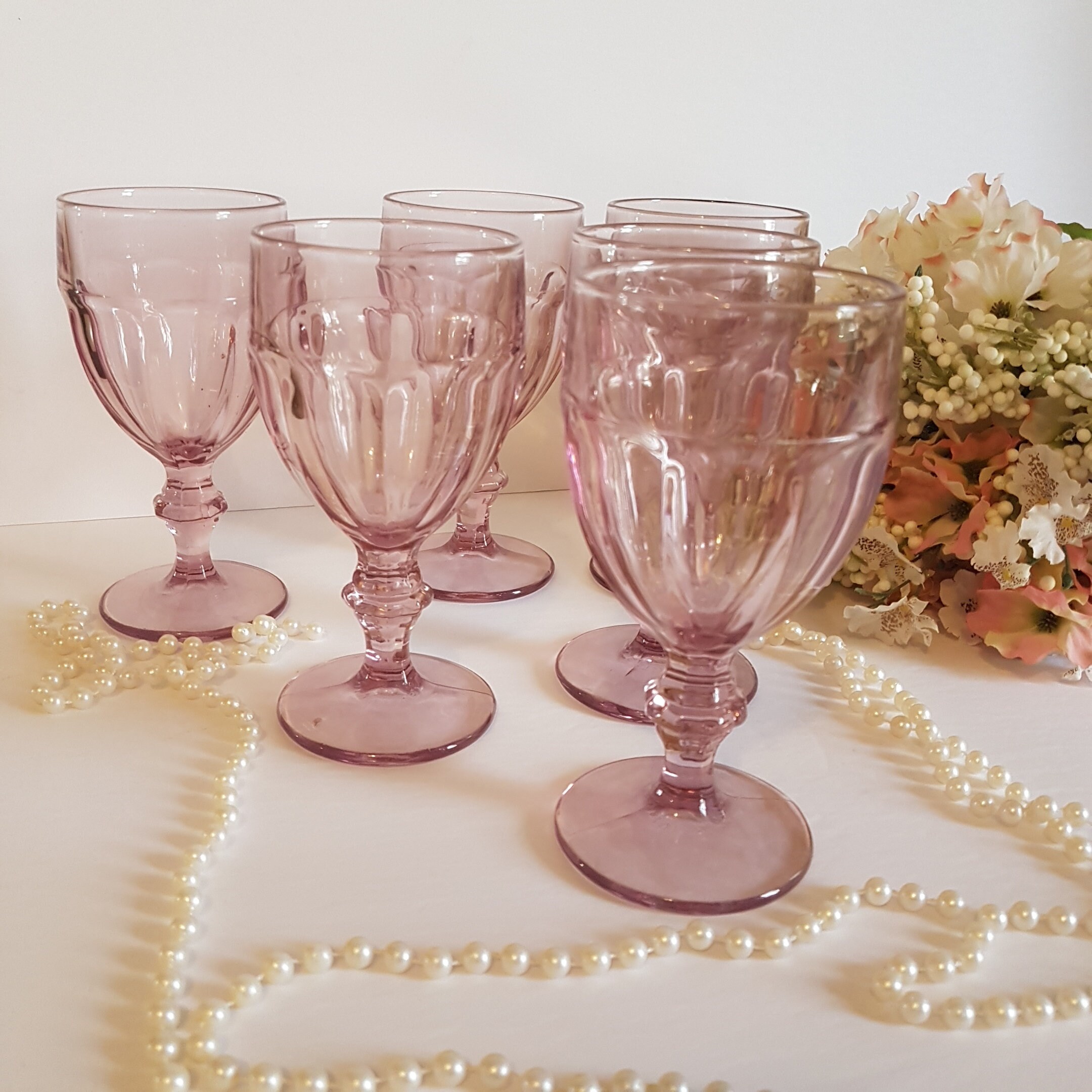 8oz or 10oz Vintage Libbey Gibraltar Duratuff, Pink Plum, Set of 6 Iced