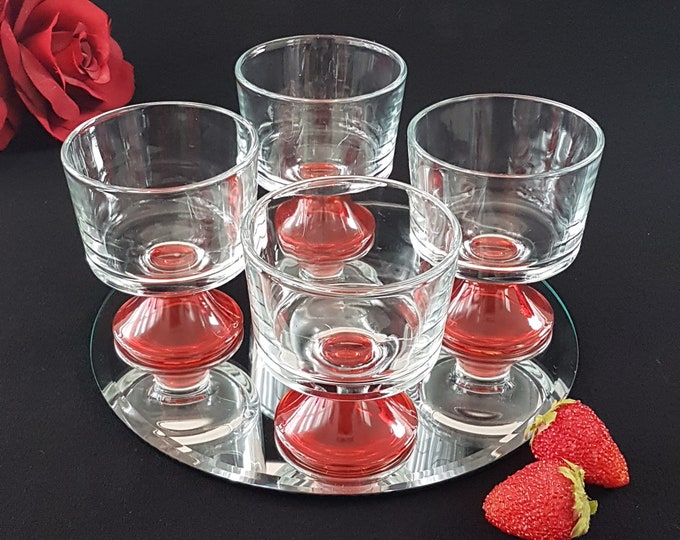 Anchor Hocking Individual Trifle Bowls, 8oz, Set of 4 Clear Red Pedestal Dessert Cups