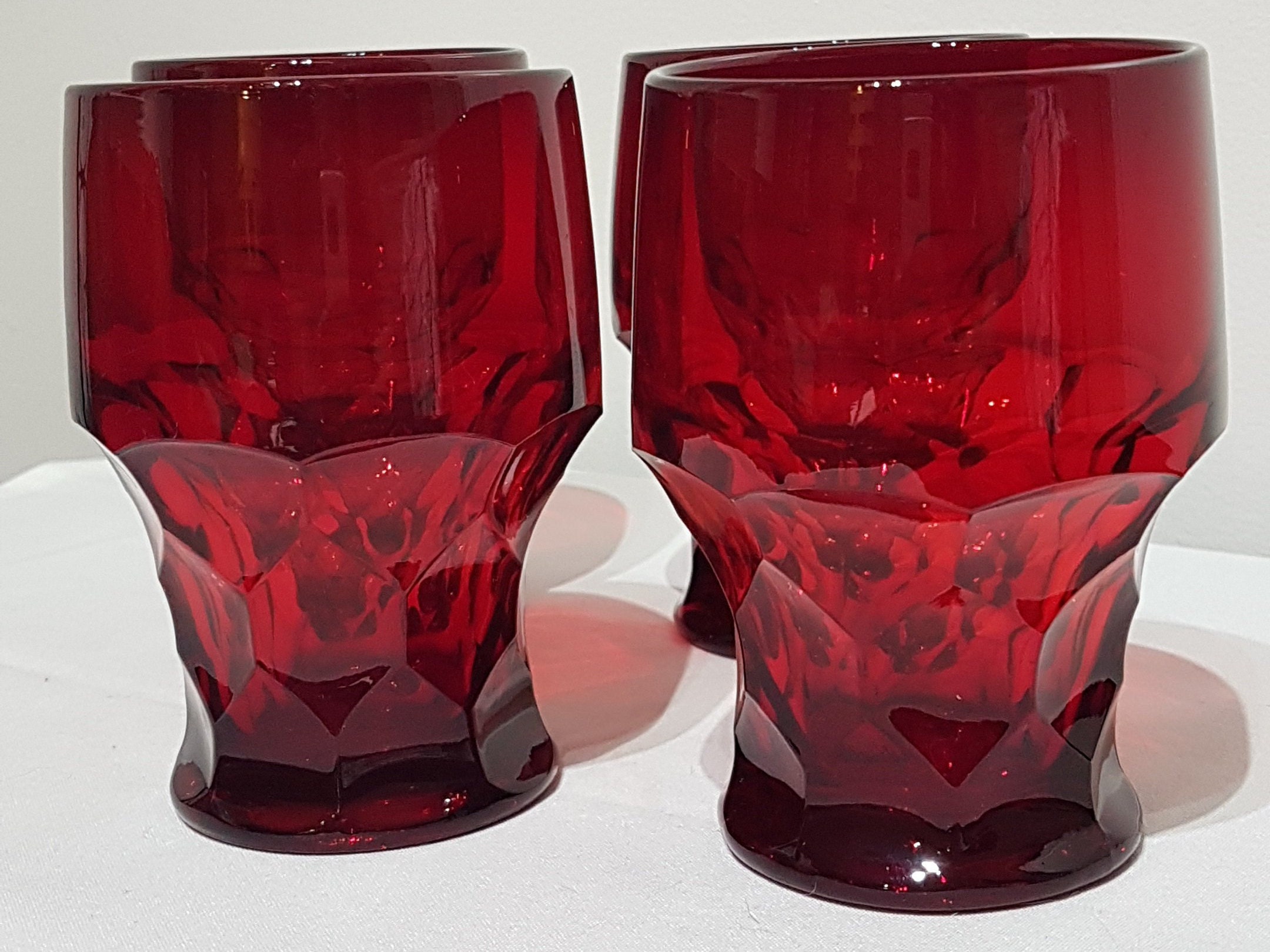 Set of 4 Vintage Ruby Red Viking Glass, MCM, Retro