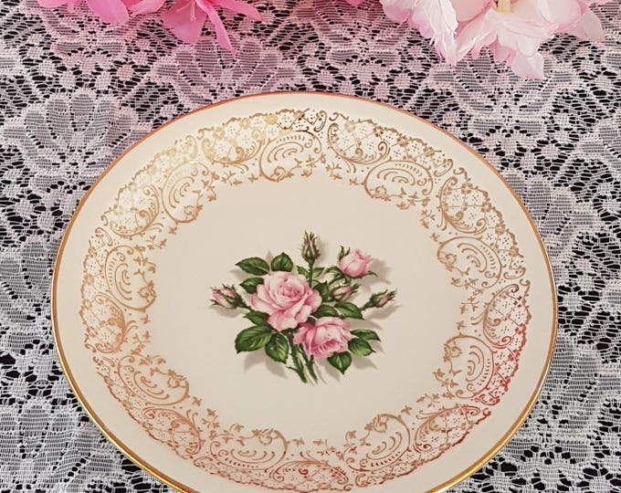 Vintage Georgian China Tudor Rose Dessert Plates Set - Pink Floral 6 Inch 1960s Mid-Century Tableware