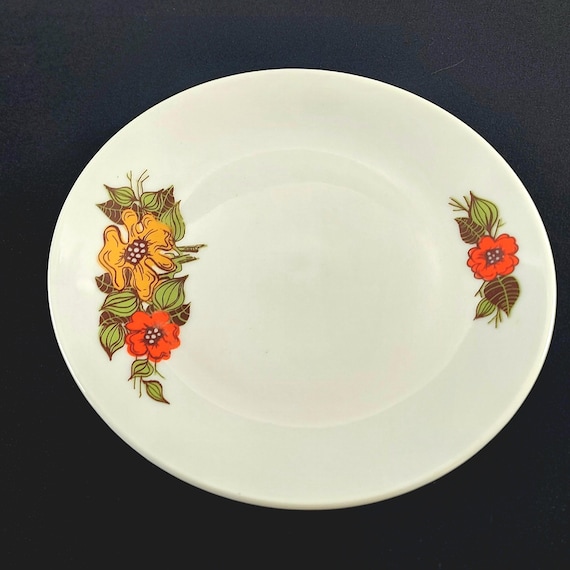 Bohemian 70s China Side Plates Set Retro Floral Vintage Ceramic Dinnerware Boho Groovy