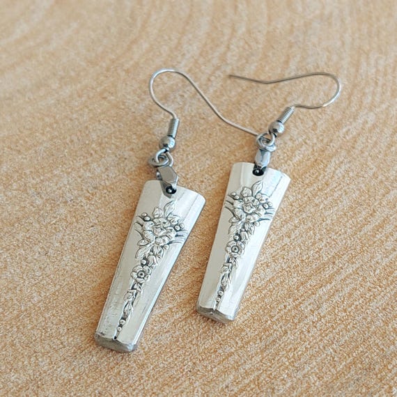 Vintage Silverware Earrings - National Silver Co 1939 Royal Rose Pattern Dangles