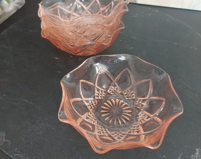 4 Hazel Atlas Diamond Arches Berry Bowls Set - Pink Depression Glass