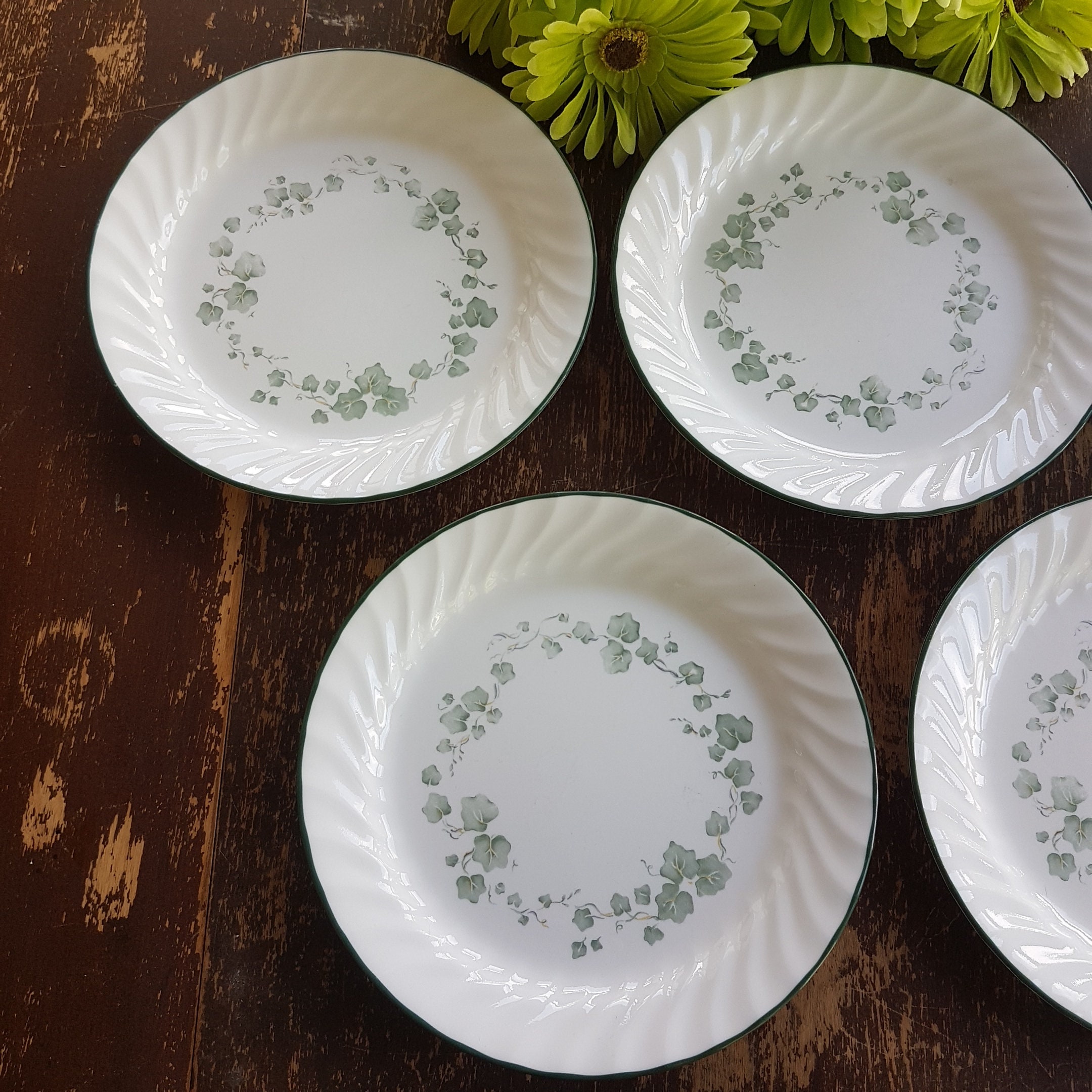 Set of 5 Corelle by Corning CALLAWAY 9 Luncheon Plate, Green Ivy