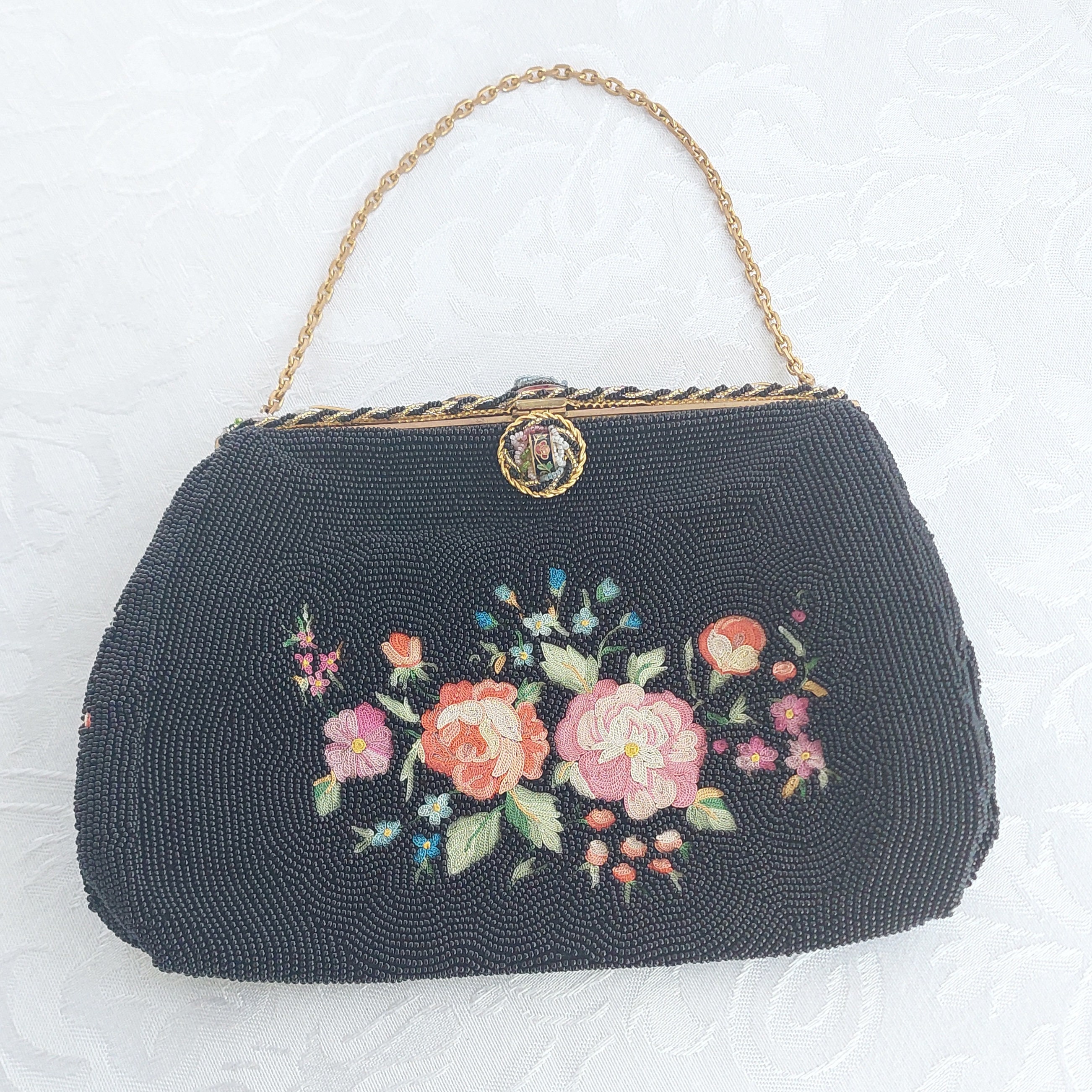 Vintage Beaded Purse Black Evening Bag Made in France