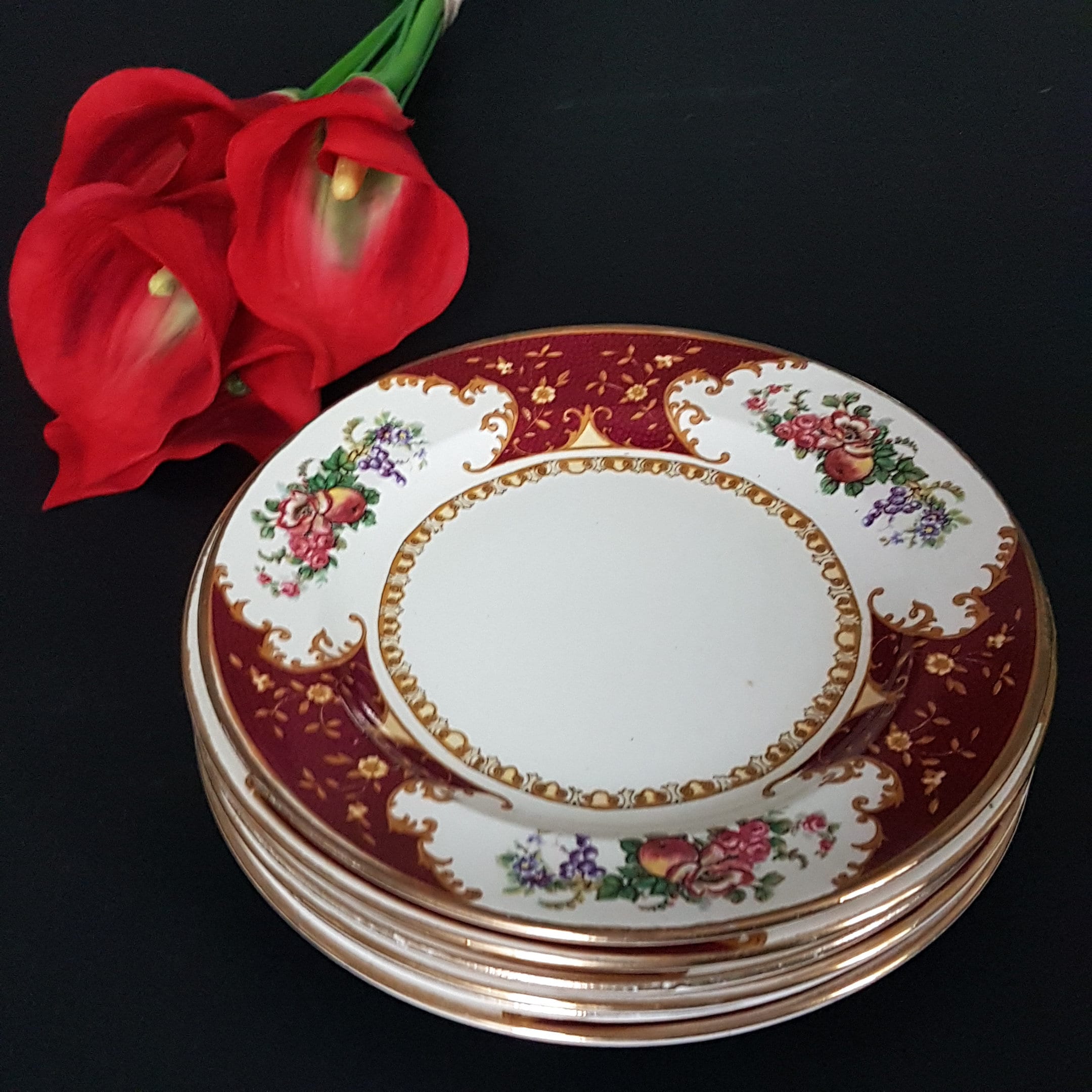 Sampson Bridgwood & Son, Pattern SAW2, Set of 6 Vintage Dessert 