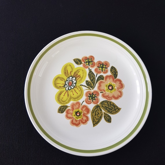 Vintage Myott Ironstone Ware Pampas Pattern 7-inch Side Plates - Set of 4 Made in England