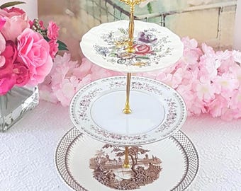 Elegant 3-Tier Cake Stand: Pink & Brown Dessert Tray for Weddings, Birthdays and Tea Parties
