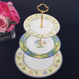 3 Tier Cake Stand, English Bone China Tiered Plates, High Tea Dessert Stand, Serving Tray