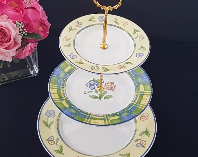 3 Tier Cake Stand, English Bone China Tiered Plates, High Tea Dessert Stand, Serving Tray