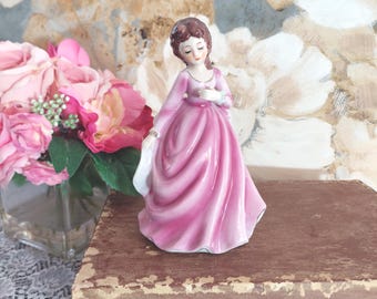 Victorian Porcelain Lady Figurine – Pink Dress, Royal Ascot, Collectible Shelf Decor