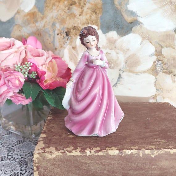 Victorian Porcelain Lady Figurine – Pink Dress, Royal Ascot, Collectible Shelf Decor