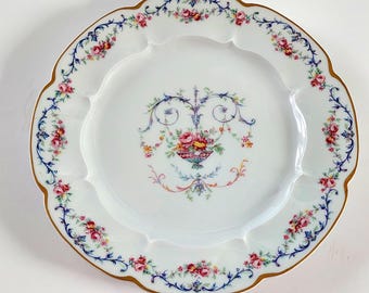Antique Haviland Limoges Garland Salad Plates Schleiger 929 Scalloped Pink Roses Gold Trim France