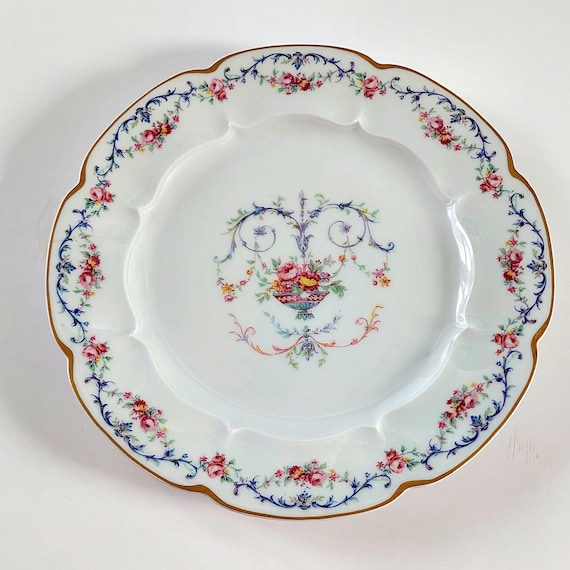 Antique Haviland Limoges Garland Salad Plates Schleiger 929 Scalloped Pink Roses Gold Trim France
