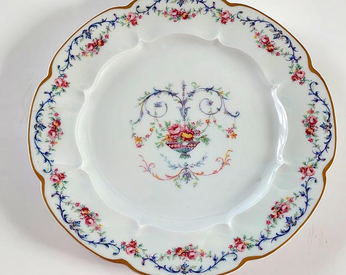 Antique Haviland Limoges Garland Salad Plates Schleiger 929 Scalloped Pink Roses Gold Trim France