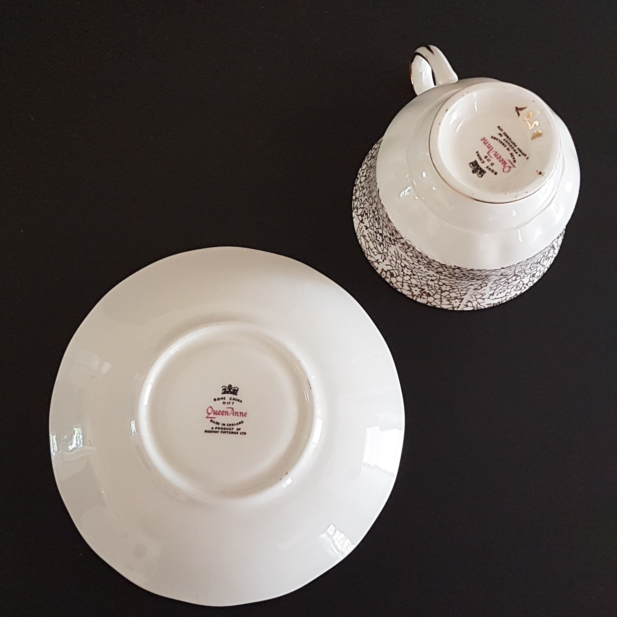 Vintage Queen Anne Ridgway Potteries, Gold Chintz Tea Cup & Saucer