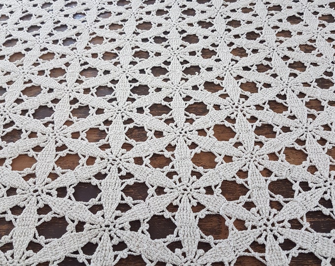Vintage Crochet Tablecloth, Handmade Crochet Bedspread 144 x 84 inch