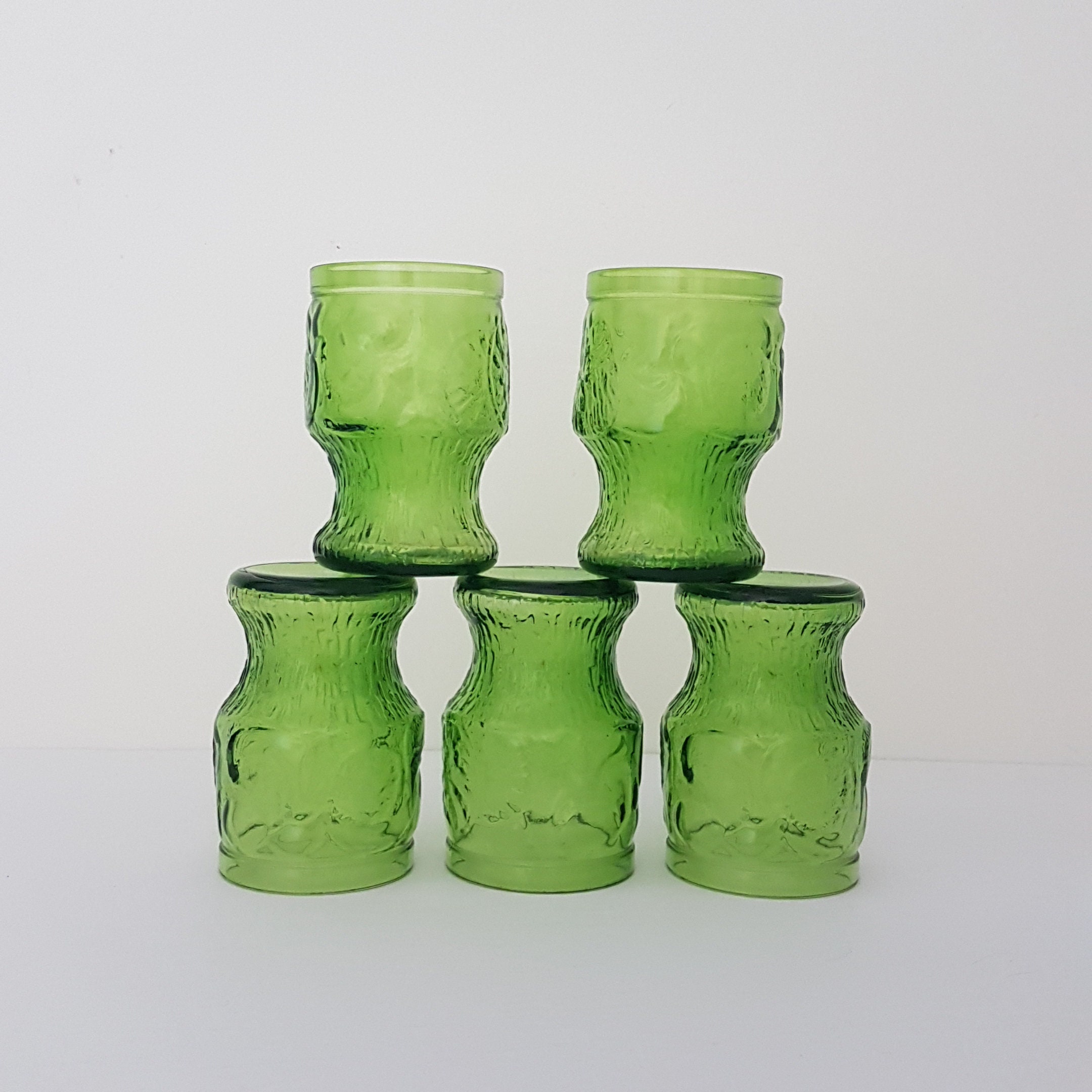 Vintage Fidenza Green Fruit Motif Drinking Juice Glasses, Set of 5