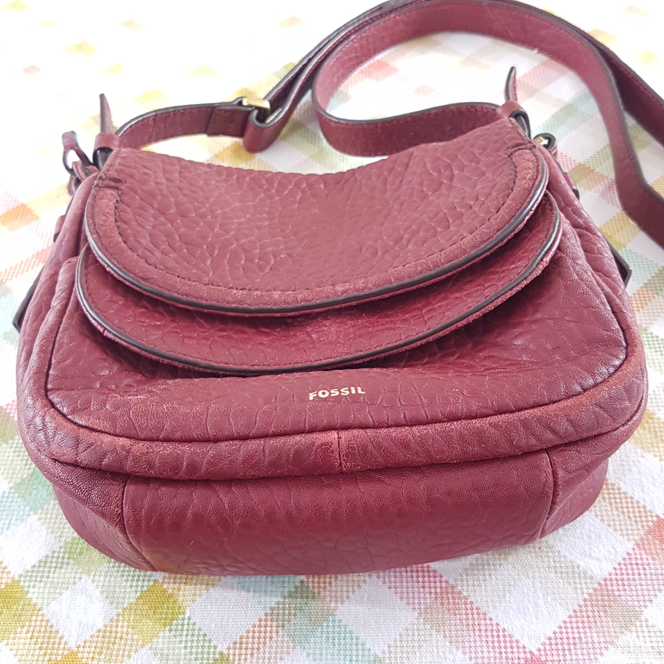 FOSSIL Leather Crossbody Bag Burgundy Red Etsy