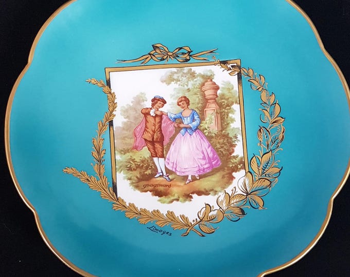 Limoges Fragonard Love Story Teal Blue Collectible Plate