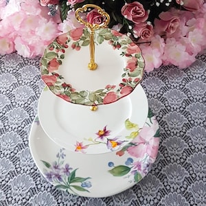 Handmade 3 Tier Cake Stand Unique Floral Tiered Dessert Stand or Sandwich Serving Tray