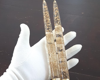 MCM Lucite Flameless Candles with Gold Flecks - Hollywood Regency Decor