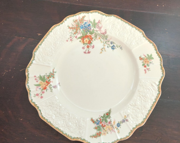 Myott Staffordshire Devon Floral Square Embossed Dinner Plates Set of 4 Vintage English China
