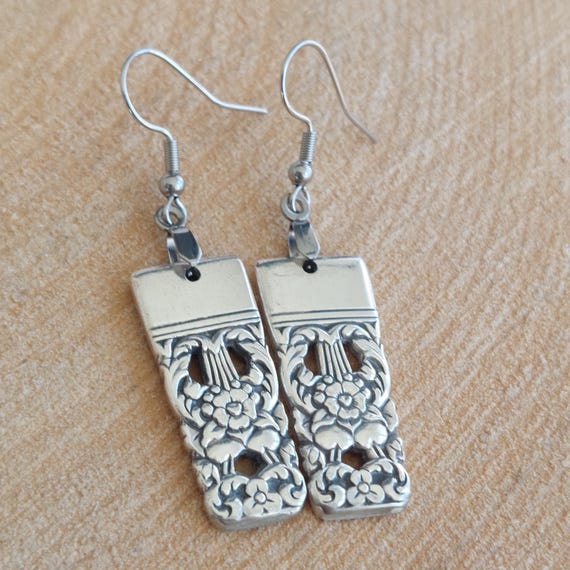 Vintage Silverware Earrings - Oneida Coronation Hampton Court Pattern Dangles