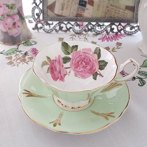 Vintage Queen Anne Tea Cup and Saucer, Pink Roses, English Bone China