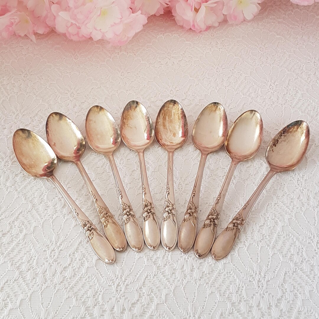 8pc Oneida Silver WHITE ORCHID Teaspoon Set - Community Plate