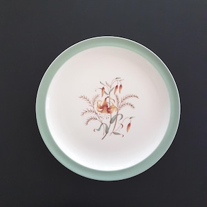 Wedgwood dinerborden tijgerlelie met aquablauwe band, gemaakt in Engeland, jaren 1950
