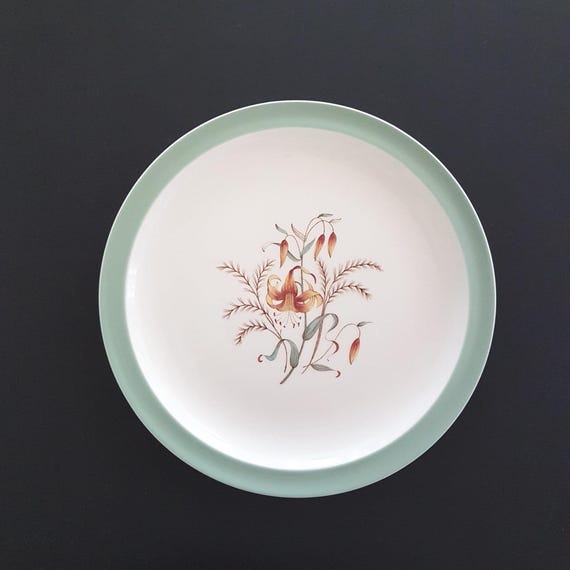 Vintage 1950s Wedgwood Tiger Lily Dinner Plates Aqua Blue Band English Cottagecore