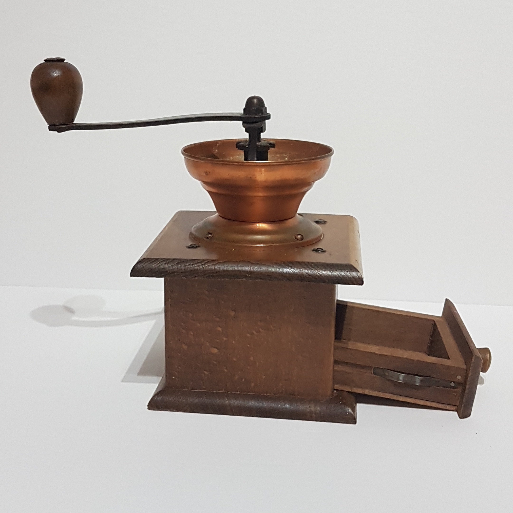 Vintage Coffee Bean Grinder, Wood Hand Crank Coffee Mill, Manual Coffee