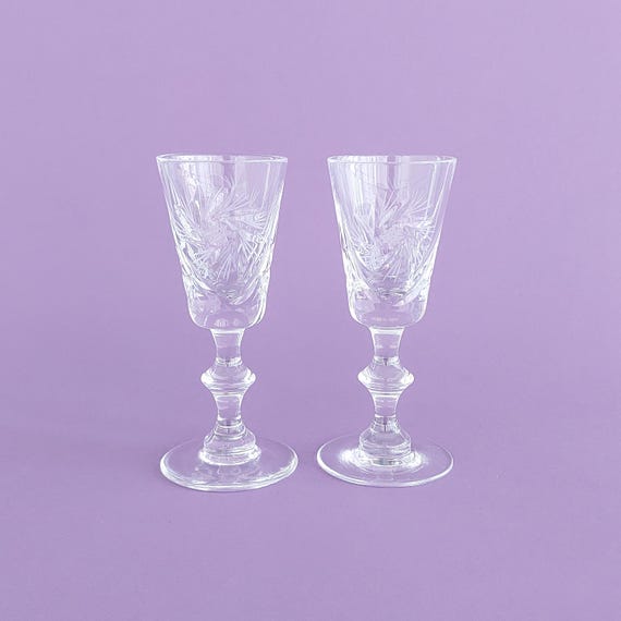 Vintage Pinwheel Crystal Cordial Glasses Set of 2 Liqueur Shot Stemware Gift