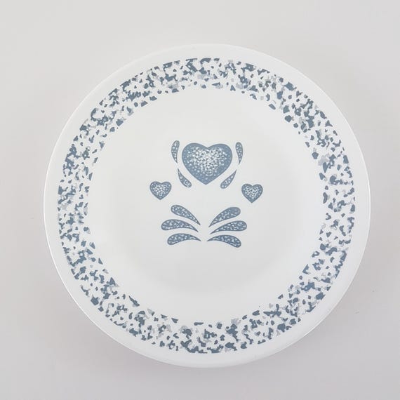 4pc Corelle Blue Hearts Side Plate Set - Vintage Discontinued Dinnerware Made in USA