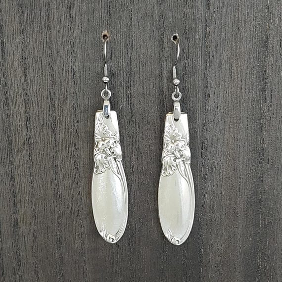 1953 Oneida White Orchid Silverware Earrings | Vintage Silverplate Dangle Drops