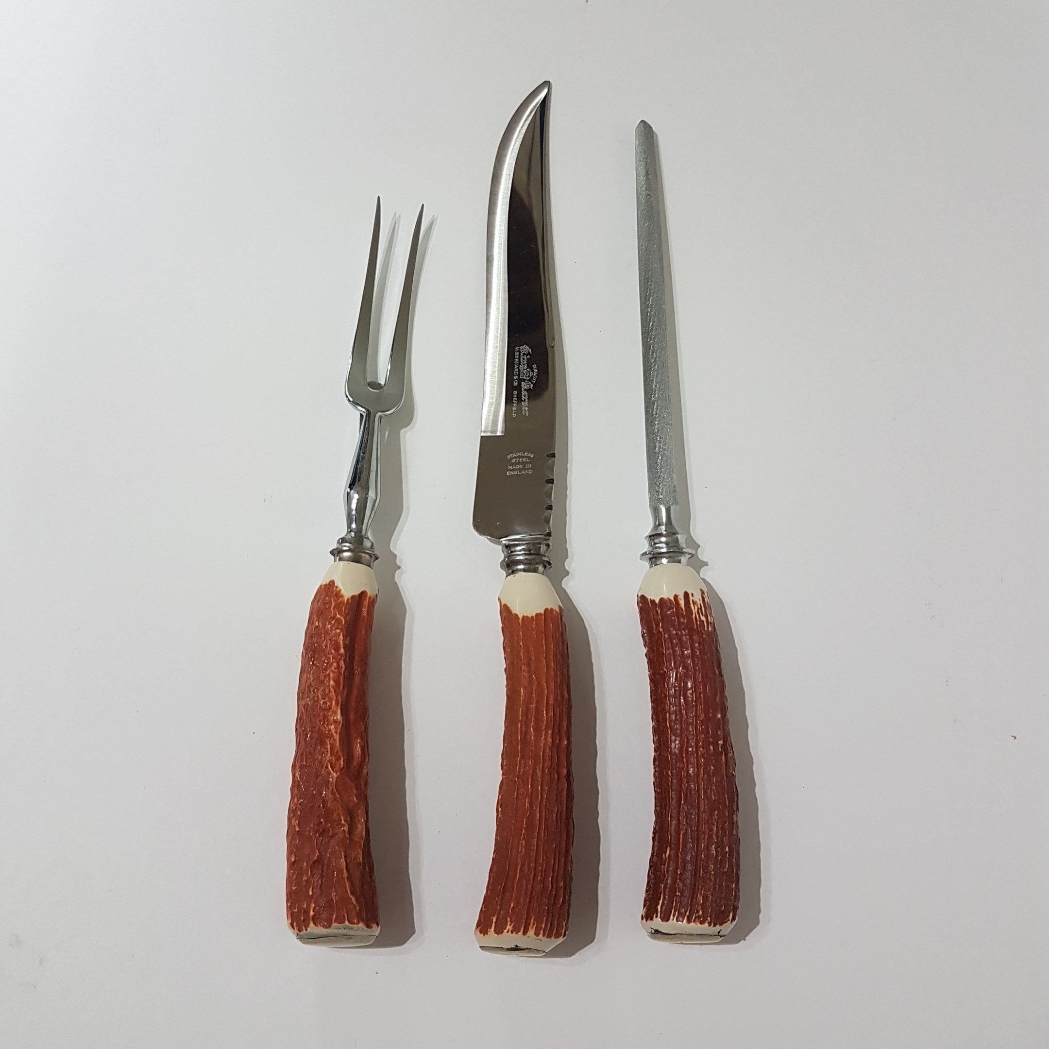 3pc Meat Carving Set, Faux Antler Handles, King Carver Duracut M