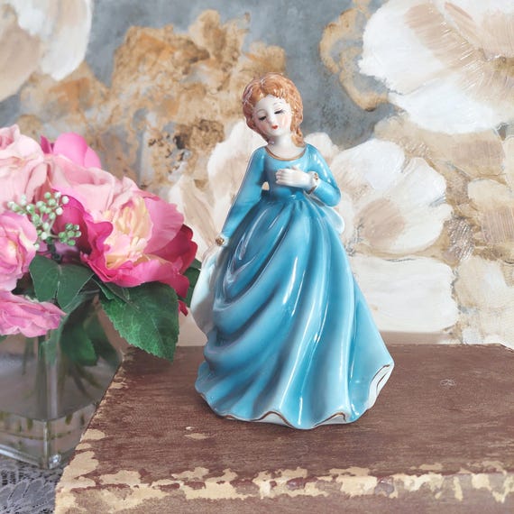 Victorian Porcelain Lady Figurine Royal Ascot Blue Dress Collectible Shelf Decor