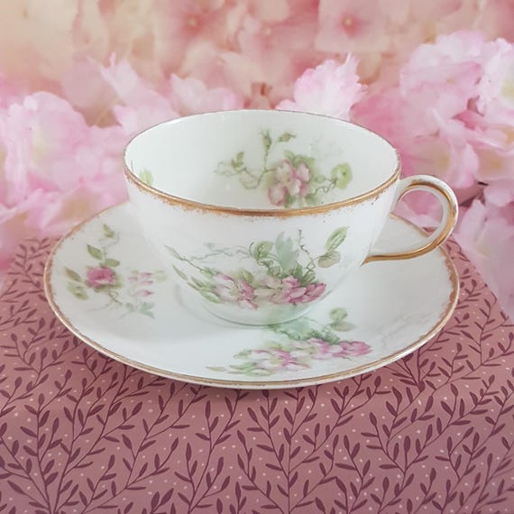 Limoges Vintage Tea Cup & Saucer, GDA France for Eaton Toronto Winnipeg, 1940s