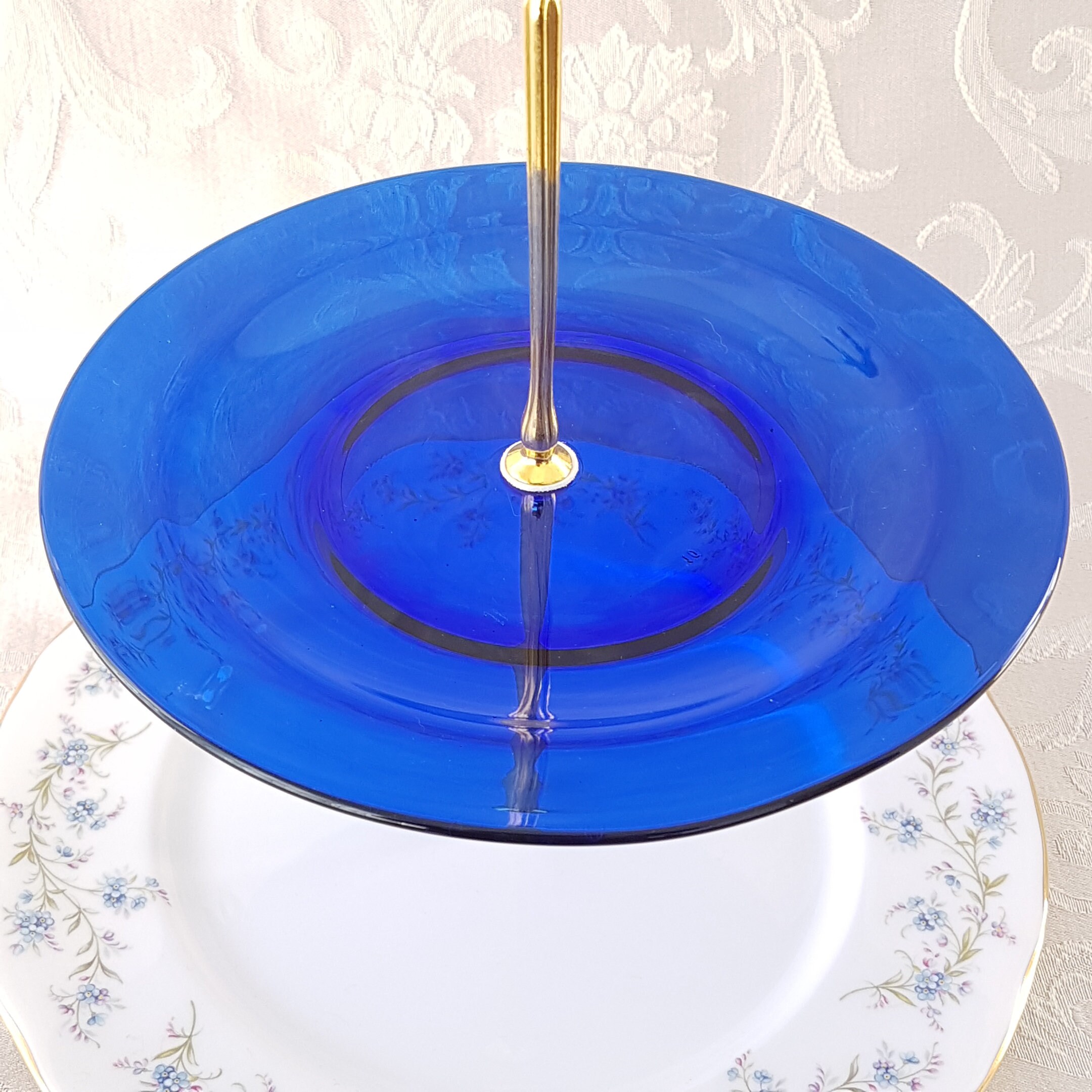 3 Tier Cake Stand, Blue Flower Duchess Bone China TRANQUILITY, Cobalt
