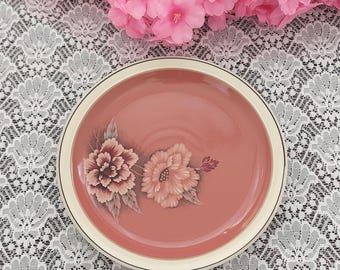 Vintage Denby Damask Pink Floral Stoneware Salad Plates Set - 4pc English Cottage Tableware