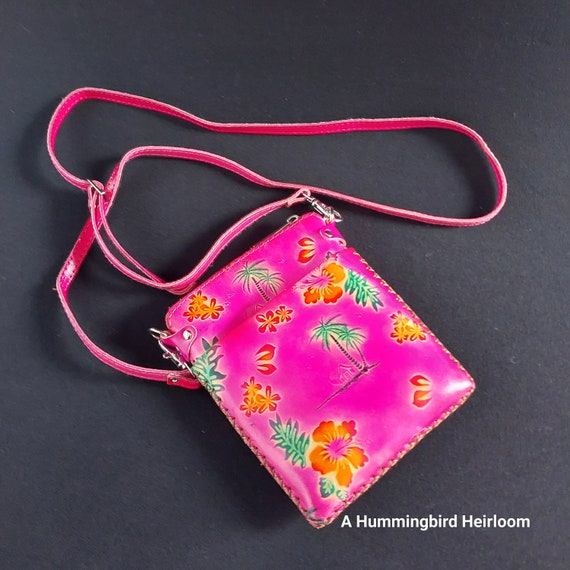 Small Pink Leather Crossbody Bag, Handmade Hawaii Souvenir Purse