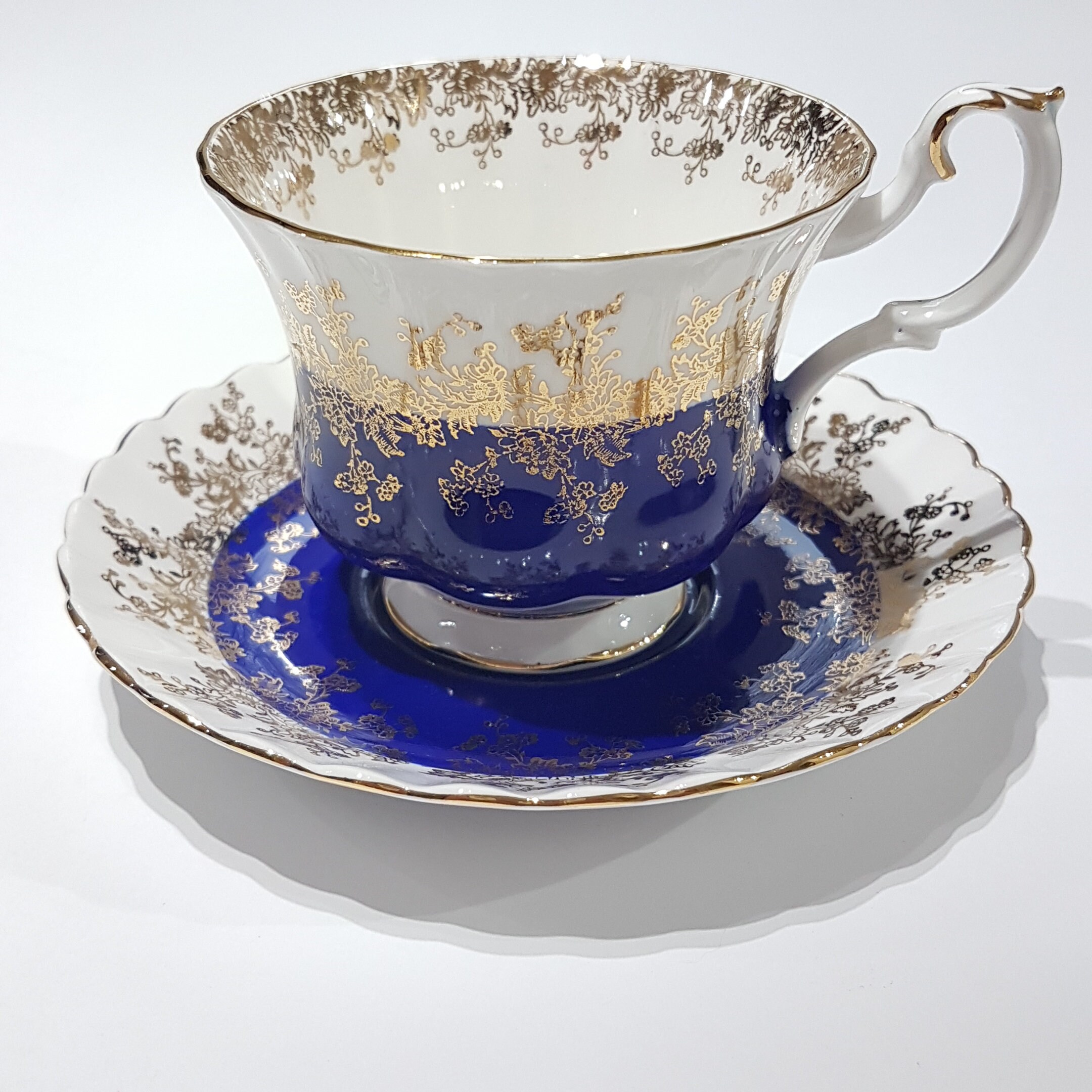 Royal Albert Regal Series, Pattern 4396 Teacup, Royal Blue, Gold Gilded